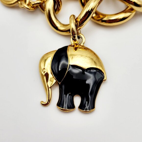 Trina Turk Chunky Gold and Black Enamel Elephant Chain Bracelet - Picture 2 of 6